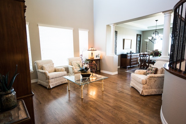 an open concept living dining room